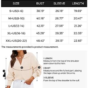 ZESICA Women's 2023 Fall Lapel Collar V Neck Long Sleeve Ribbed Knit Comfy Loose Casual Pullover Sweater Jumper Top,Beige,Medium