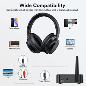 ROSIDA Wireless Headphones for TV, Over-Ear Bluetooth 5.0 TV Headset for Seniors, 196ft Wireless Range Support Optical,AUX, RCA and USB Output,High Volume, Hi-Fi Audio&No Delay,Up to 40 Hours Playtime