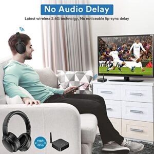 ROSIDA Wireless Headphones for TV, Over-Ear Bluetooth 5.0 TV Headset for Seniors, 196ft Wireless Range Support Optical,AUX, RCA and USB Output,High Volume, Hi-Fi Audio&No Delay,Up to 40 Hours Playtime