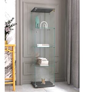 Zacis 4-Tier Glass Display Cabinet with Metal Lock, 5mm Tempered Glass Curio Cabinet Collection Display Case, Floor Standing Glass Curio Cabinet Showcase,16.7" W x 14.3" D x 64.5" H