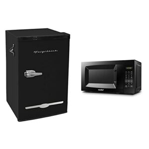 frigidaire efr376-black 3.1 cu ft black retro bar fridge & comfee' em720cpl-pmb countertop microwave oven with sound on/off, eco mode and easy one-touch buttons, 0.7cu.ft, 700w, black