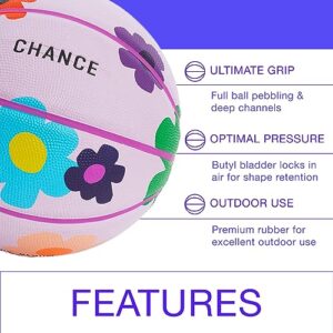 Chance Premium Design Printed Rubber Outdoor & Indoor Basketball, Size 5 Kids & Youth 27.5 inch, Bloom Light Purple