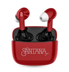 mambo by carlos santana, true wireless earbuds bluetooth headphones with charging case, bluetooth earbuds with voice isolating microphone, deep bass stereo headsets for sports & gaming, red