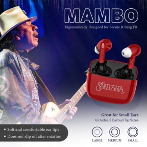 Mambo by Carlos Santana, True Wireless Earbuds Bluetooth Headphones with Charging Case, Bluetooth Earbuds with Voice Isolating Microphone, Deep Bass Stereo Headsets for Sports & Gaming, Red