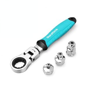 duratech 4-in-1 flex-head ratchet set, 19mm ratcheting wrench with interchangeable 1/4", 3/8", 1/2" drive head, 72 tooth, preminum cr-v steel made