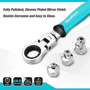 DURATECH 4-in-1 Flex-Head Ratchet Set, 19mm Ratcheting Wrench with Interchangeable 1/4", 3/8", 1/2" Drive Head, 72 Tooth, Preminum CR-V Steel Made