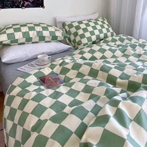 Wellboo Green White Plaid Comforter Sets Full Women Men Sage Green Checkerboard Grid Bedding Comforters Cotton Boys Girls Modern Grass Green and White Checkered Geometric Quilts Luxury Abstract Bed