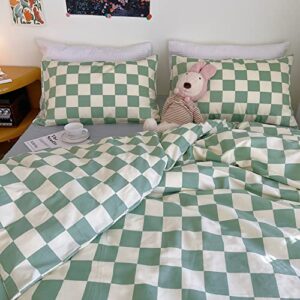 Wellboo Green White Plaid Comforter Sets Full Women Men Sage Green Checkerboard Grid Bedding Comforters Cotton Boys Girls Modern Grass Green and White Checkered Geometric Quilts Luxury Abstract Bed