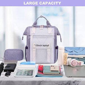 LOVEVOOK Laptop Backpack Purse for Women Work Travel Backpack Teacher Business Commuter Computer Bag Doctor Nurse Bags College Backpack Laptop Bag, Stylish Daypack, 15.6 Inch, Purple