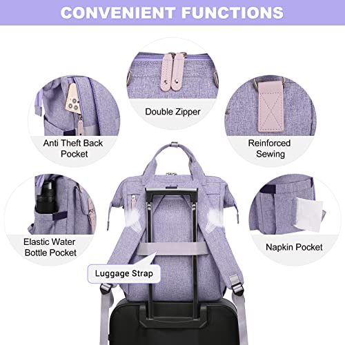 LOVEVOOK Laptop Backpack Purse for Women Work Travel Backpack Teacher Business Commuter Computer Bag Doctor Nurse Bags College Backpack Laptop Bag, Stylish Daypack, 15.6 Inch, Purple