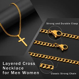 LUXEJEW Silver Cross Necklace for Men, Stainless Steel Silver Cross Chain Pendant Necklace for Men Boys Mens Cross Necklaces Cuban Link Chain Cross Chain Necklace for Men Boys Jewelry Gifts 18 Inches