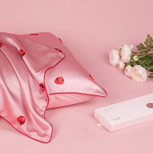 THXSILK Mulberry Silk Pillowcase with Tencel Underside for Hair and Skin, 1 Pcs Luxury 19 Momme Mulberry Silk Pillow Cases with Hidden Zipper Closure, King, Strawberry-Pink