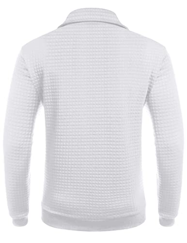 COOFANDY Men's Thermal Collar Sweatshirt Long Sleeve Zip Up Gym Athletic Golf Pullover 1/4 zip sweatshirt White X-Large