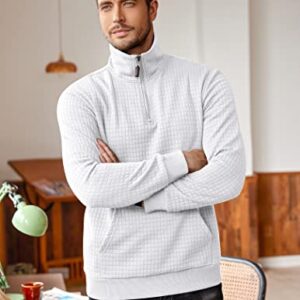 COOFANDY Men's Thermal Collar Sweatshirt Long Sleeve Zip Up Gym Athletic Golf Pullover 1/4 zip sweatshirt White X-Large