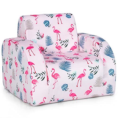 HONEY JOY Kids Sofa, 3-in-1 Convertible Children Folding Sofa & Comfy Flip Open Lounger & Sleepover Chair for Nap Play Sleep, Foam Toddler Couch Fold Out, Gift for Boys Girls (Pink)