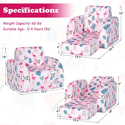 HONEY JOY Kids Sofa, 3-in-1 Convertible Children Folding Sofa & Comfy Flip Open Lounger & Sleepover Chair for Nap Play Sleep, Foam Toddler Couch Fold Out, Gift for Boys Girls (Pink)