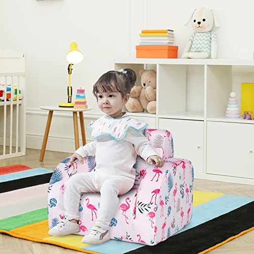 HONEY JOY Kids Sofa, 3-in-1 Convertible Children Folding Sofa & Comfy Flip Open Lounger & Sleepover Chair for Nap Play Sleep, Foam Toddler Couch Fold Out, Gift for Boys Girls (Pink)