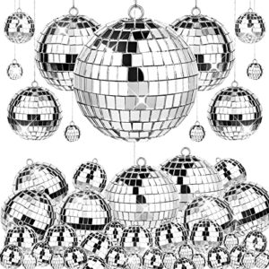 66 pcs mirror disco ball for party, 3.94/3.15/2.36/2/1.18 inches silver hanging disco ball reflective glass disco ball for christmas tree ornament holiday party home decorations