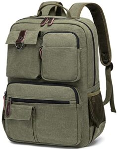 school backpack men women vintage canvas laptop backpacks 15.6 inch rucksack college bookbags laptop bag(green)