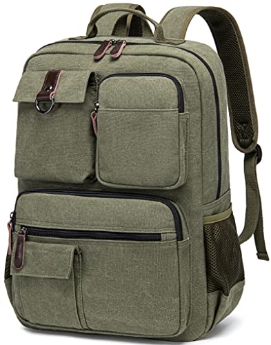 School Backpack Men Women Vintage Canvas Laptop Backpacks 15.6 Inch Rucksack College Bookbags Laptop Bag(Green)