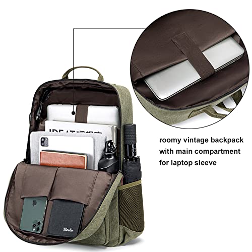 School Backpack Men Women Vintage Canvas Laptop Backpacks 15.6 Inch Rucksack College Bookbags Laptop Bag(Green)