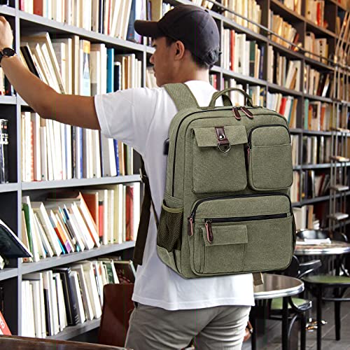 School Backpack Men Women Vintage Canvas Laptop Backpacks 15.6 Inch Rucksack College Bookbags Laptop Bag(Green)