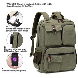 School Backpack Men Women Vintage Canvas Laptop Backpacks 15.6 Inch Rucksack College Bookbags Laptop Bag(Green)