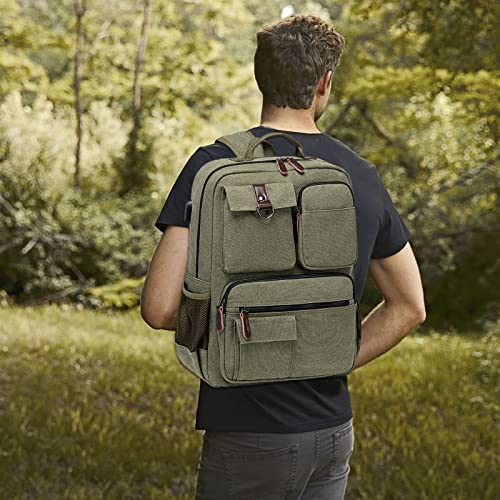 School Backpack Men Women Vintage Canvas Laptop Backpacks 15.6 Inch Rucksack College Bookbags Laptop Bag(Green)