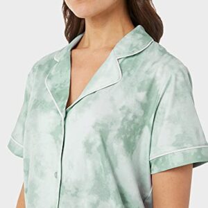 32 DEGREES Women's Cool Button Up 3 Piece Sleep Set |4-Way Stretch | Button up Top | Lounge Capri and Short, Light Mint Hazy Tie Dye, Large