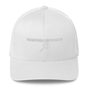 paranormal investigator hat | ghost hunting gear - - dad flexfit cap - fun design white