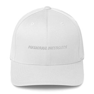 paranormal investigator hat | ghost hunting gear - - dad flexfit cap - amusing design white