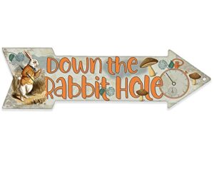 alice in wonderland decor - down the rabbit hole - directional arrow metal sign - alice in wonderland signs - home decor wall art perfect alice in wonderland gifts and decorations