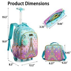 MOHCO Rolling Backpack 18 inch with Lunch Bag and Pencil Case Wheeled School Backpack for Boys and Girls