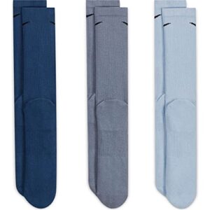 Nike Men`s Everyday Plus Cushioned Training Crew Socks 3 Pack (Blue(SX6888-920)/G, Large)