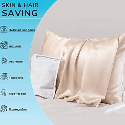 PROMEED 23 Momme Silk Toddler Pillowcase 13x18, Both Sides Highest Grade 6A+ Mulberry Silk Pillow Case Travel Size with Free Laundry Bag (Toddler/Travel-13 x18, Champagne)