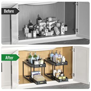 Aojia Under Sink Organizer with 2 Sliding Drawers, Bathroom Organizer Under Cabinet, Pull-out Under Sink Storage，Under Cabinet Storage for Kitchen and Bathroom