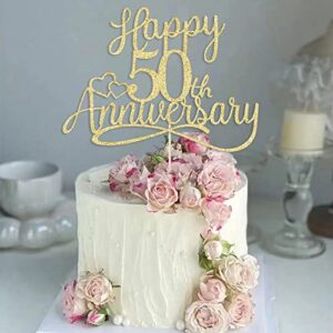 sleyberoy glitter happy 50th anniversary cake toppers -wedding anniversary party decorations, 50th wedding anniversary, company anniversary party, birthday party decorations (50thgold)（fifty）