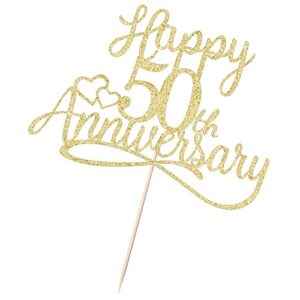 Sleyberoy Glitter Happy 50th Anniversary Cake Toppers -Wedding Anniversary Party Decorations, 50th Wedding Anniversary, Company Anniversary Party, Birthday Party Decorations (50thGold)（Fifty）