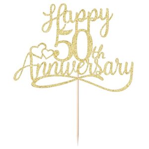 Sleyberoy Glitter Happy 50th Anniversary Cake Toppers -Wedding Anniversary Party Decorations, 50th Wedding Anniversary, Company Anniversary Party, Birthday Party Decorations (50thGold)（Fifty）