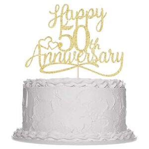 Sleyberoy Glitter Happy 50th Anniversary Cake Toppers -Wedding Anniversary Party Decorations, 50th Wedding Anniversary, Company Anniversary Party, Birthday Party Decorations (50thGold)（Fifty）