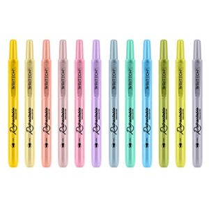 writech retractable bible highlighters assorted: pastel colors no bleed aesthetic marker pen chisel tip, 12 pack