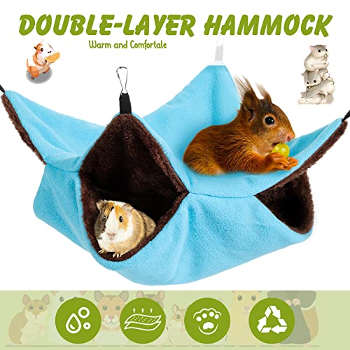 2 Pcs Pet Cage Hammock Soft Plush Bunkbed Hanging Hammock Warm Double Layer Ferret Hammock Small Pet Hammock Accessories for Rat Guinea Pig Sugar Glider Squirrel Chinchilla Play Sleep (Green, Blue)