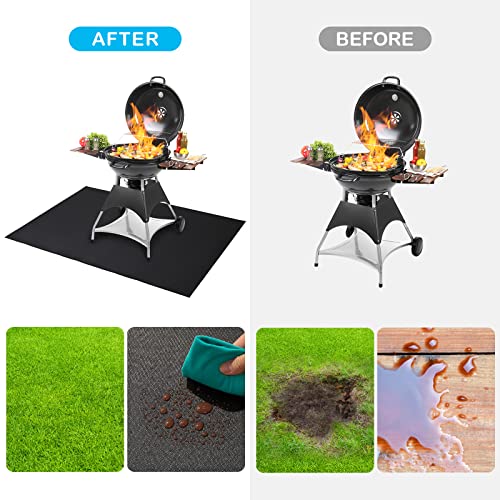 Cvtayn Under Grill Mat 48 ×30 Inch for Outdoor Charcoal, Flat Top, Smokers, Gas Grills.Oil-Proof and Water-Proof BBQ Fireproof Mat Protects Deck Grass, Indoor Fireplace Mat