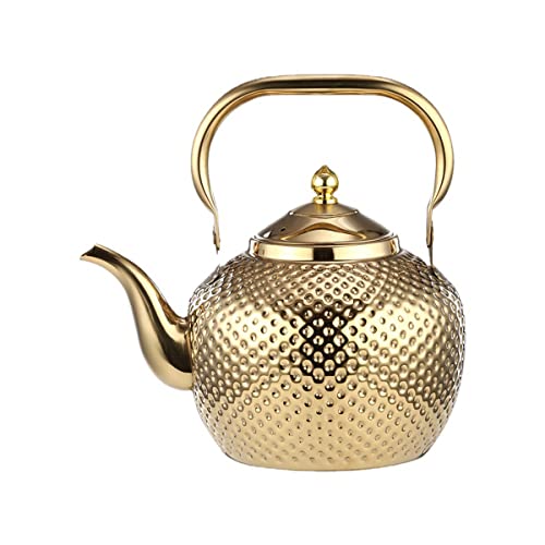 Alunsito Stove Top Tea Pot, Food Grade Stainless Steel Tea Kettle with Handle and Tea Strainer, 1.3qt Teapot Water Boilers for Home Kitchen Hotel Restaurant, Gold, 1.2 Liters