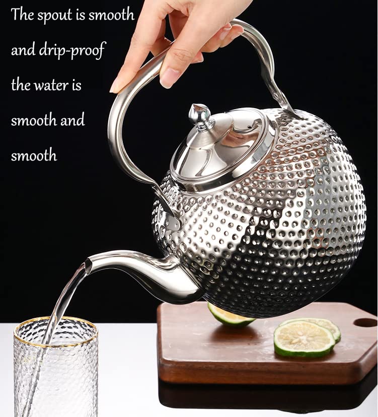 Alunsito Stove Top Tea Pot, Food Grade Stainless Steel Tea Kettle with Handle and Tea Strainer, 1.3qt Teapot Water Boilers for Home Kitchen Hotel Restaurant, Gold, 1.2 Liters