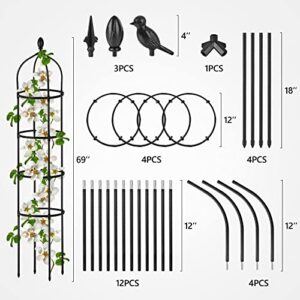 Garden Obelisk Trellis for Climbing Plants Outdoor 6 Ft Rose Bush Round Trellis for Pots Rustproof Metal Plant Flower Trellises for Clematis Vine Jasmine Support Outdoor Indoor