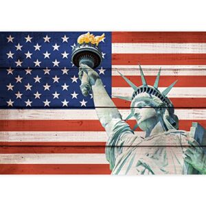 wall26 Removable Wall Sticker/Wall Mural Wood Panel Style American Flag Statue of Liberty International Global Digital Art United States Veteran for Living Room, Bedroom, Office - 66x96 inches