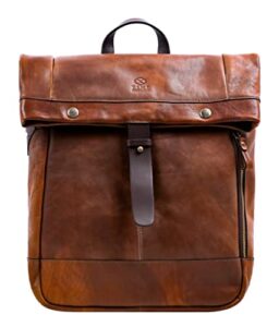 time resistance leather backpack for men and women stylish business travel backpack for laptop (cognac)