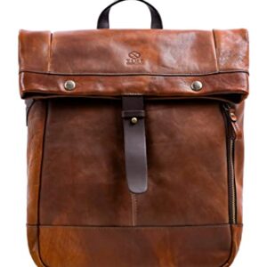 Time Resistance Leather Backpack for Men and Women Stylish Business Travel Backpack for Laptop (Cognac)