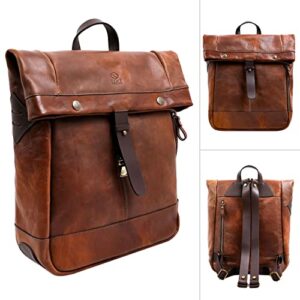 Time Resistance Leather Backpack for Men and Women Stylish Business Travel Backpack for Laptop (Cognac)